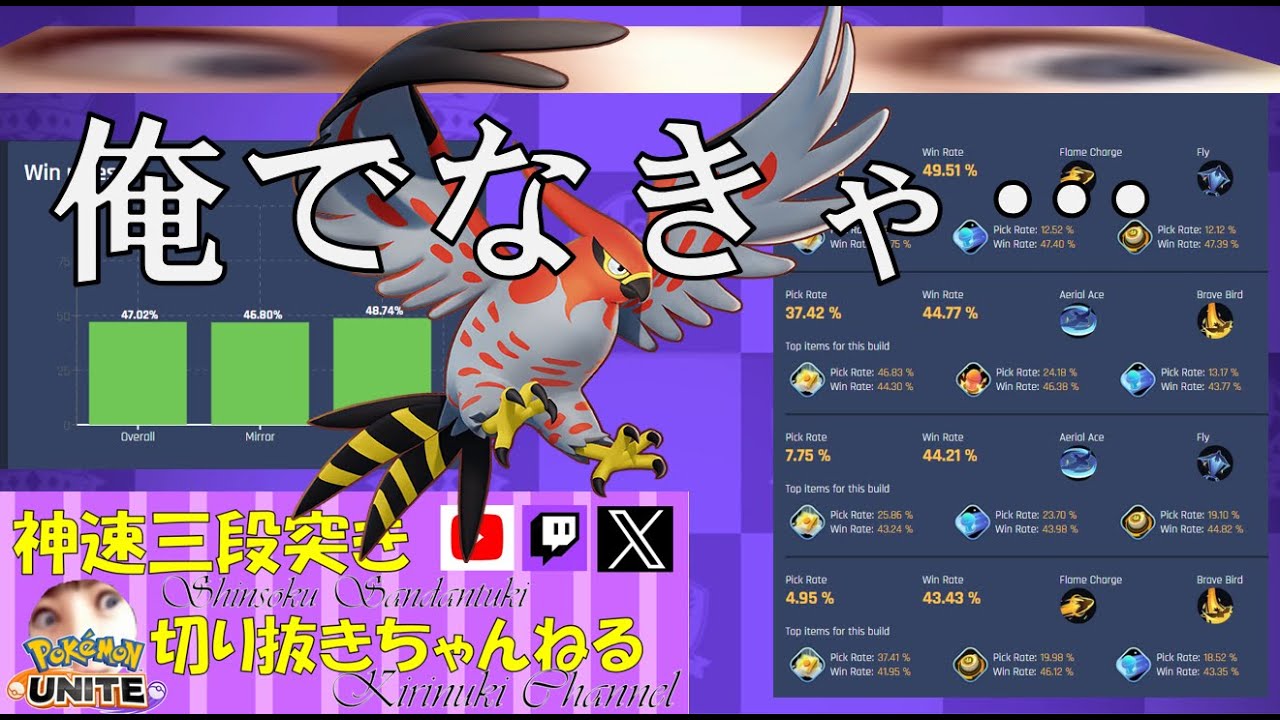 【ポケモンユナイト】API勝率の低いファイアローの勝率を上げていく男【神速三段突き切り抜き】