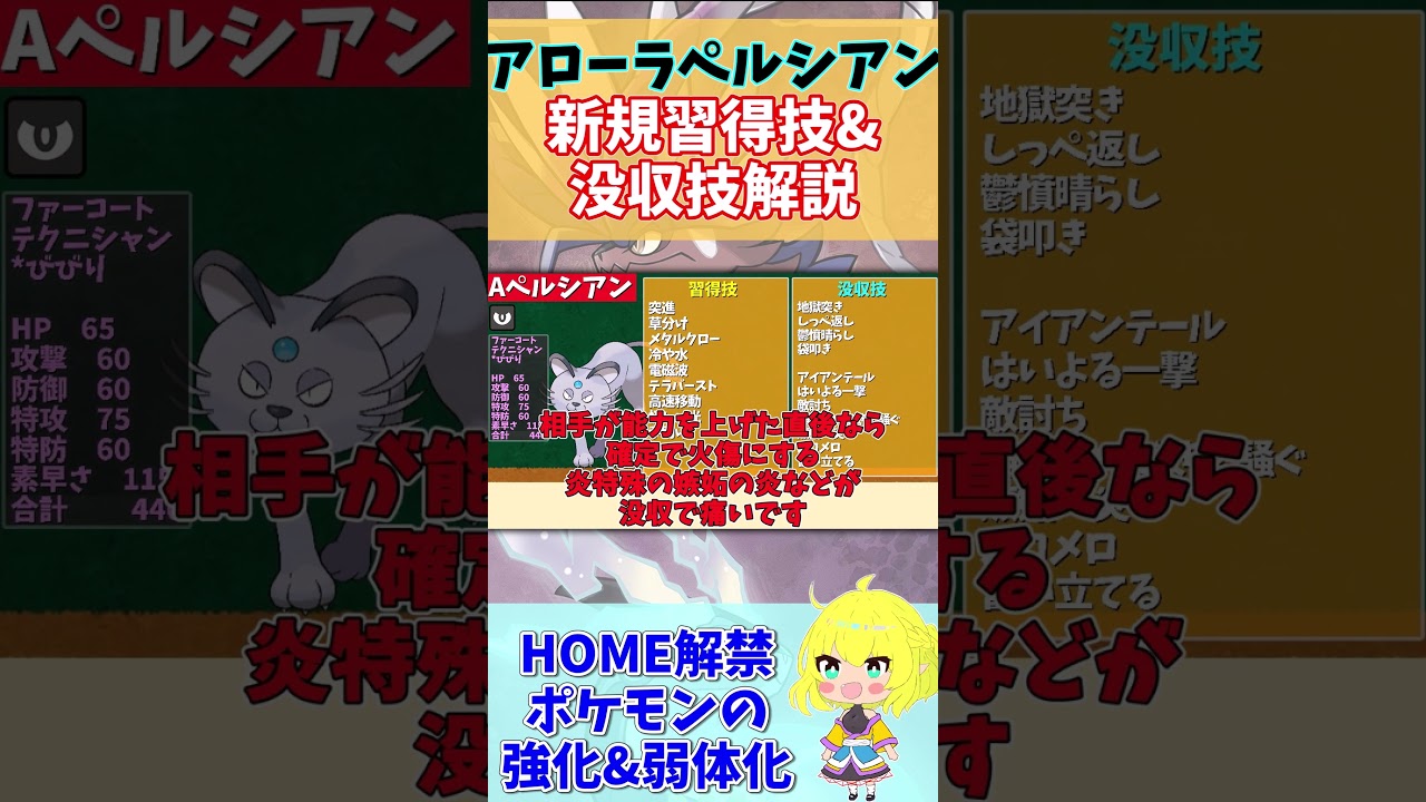1分でわかるアローラペルシアンのSVでの強化点と弱体化点【ゆっくり解説】【レギュレーションD】#shorts