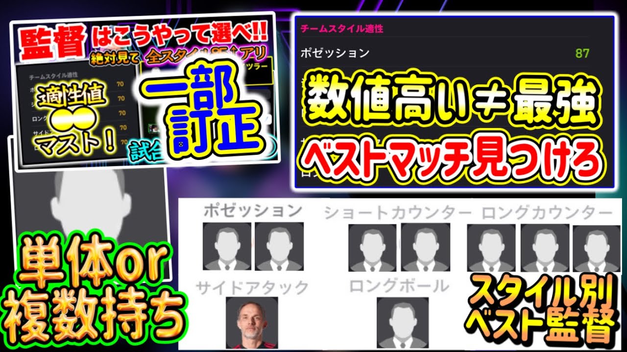 【絶対見て②】eFootball2024 監督選び解説 訂正と各スタイル別のオススメ監督 実は監督数値高いだけで選ぶのはもったいない！これを意識して選べ！【イーフト/eFootballアプリ】