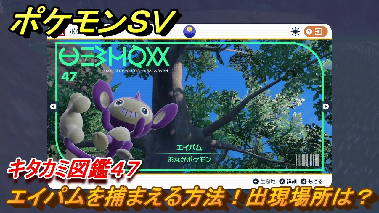 ポケモンＳＶ　エイパムを捕まえる方法！出現場所は？　キタカミ図鑑４７　ポケモン図鑑を完成させよう！　＃７０　【DLCゼロの秘宝　碧の仮面・藍の円盤】