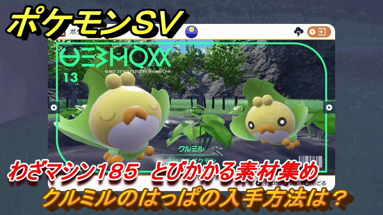 ポケモンＳＶ　わざマシン１８５　とびかかる素材集め　クルミルのはっぱの入手方法は？　＃２５２　【DLCゼロの秘宝　碧の仮面・藍の円盤】