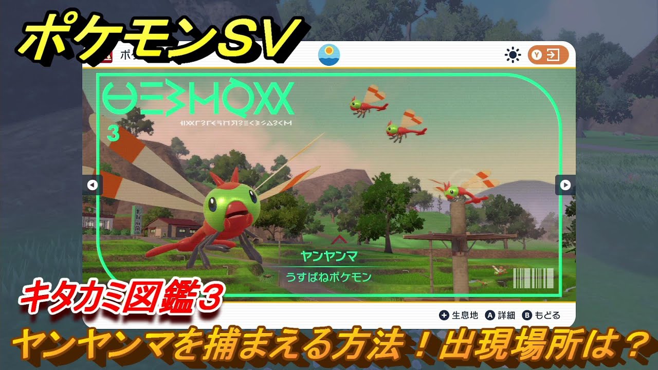 ポケモンＳＶ　ヤンヤンマを捕まえる方法！出現場所は？　キタカミ図鑑３　ポケモン図鑑を完成させよう！　＃６２　【DLCゼロの秘宝　碧の仮面・藍の円盤】