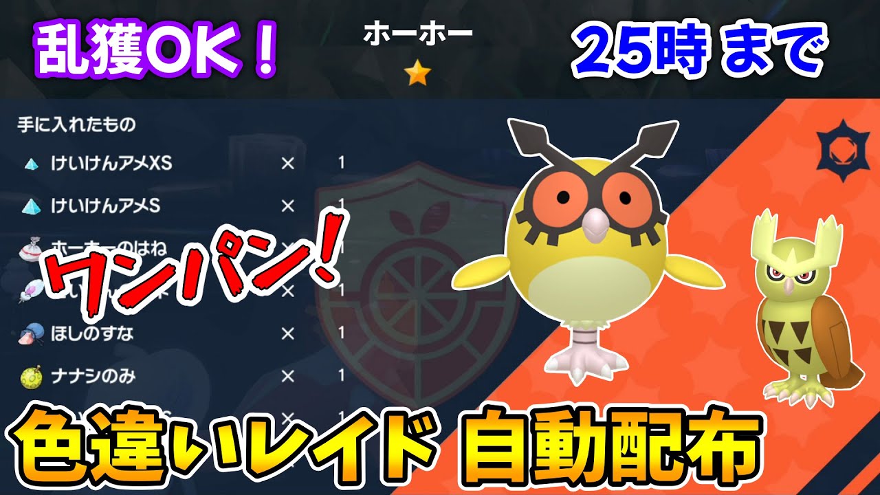 乱獲OK！色違いホーホー自動レイド配布会！【ポケモンSV】