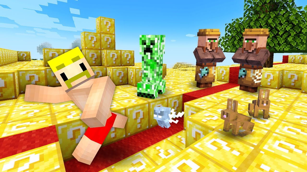 【マイクラ】ラッキーブロックだらけの世界でまっすぐ進め！一本道からずれたら即死亡！