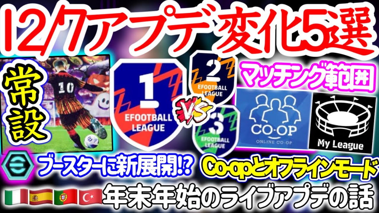 【12/7アプデ決定】eFootball2024 アプデ変化5選 Co-opランダムマッチ Div毎のマッチング ミニイベ常設 年末年始ライブアプデ/週間FP【イーフト/eFootballアプリ】