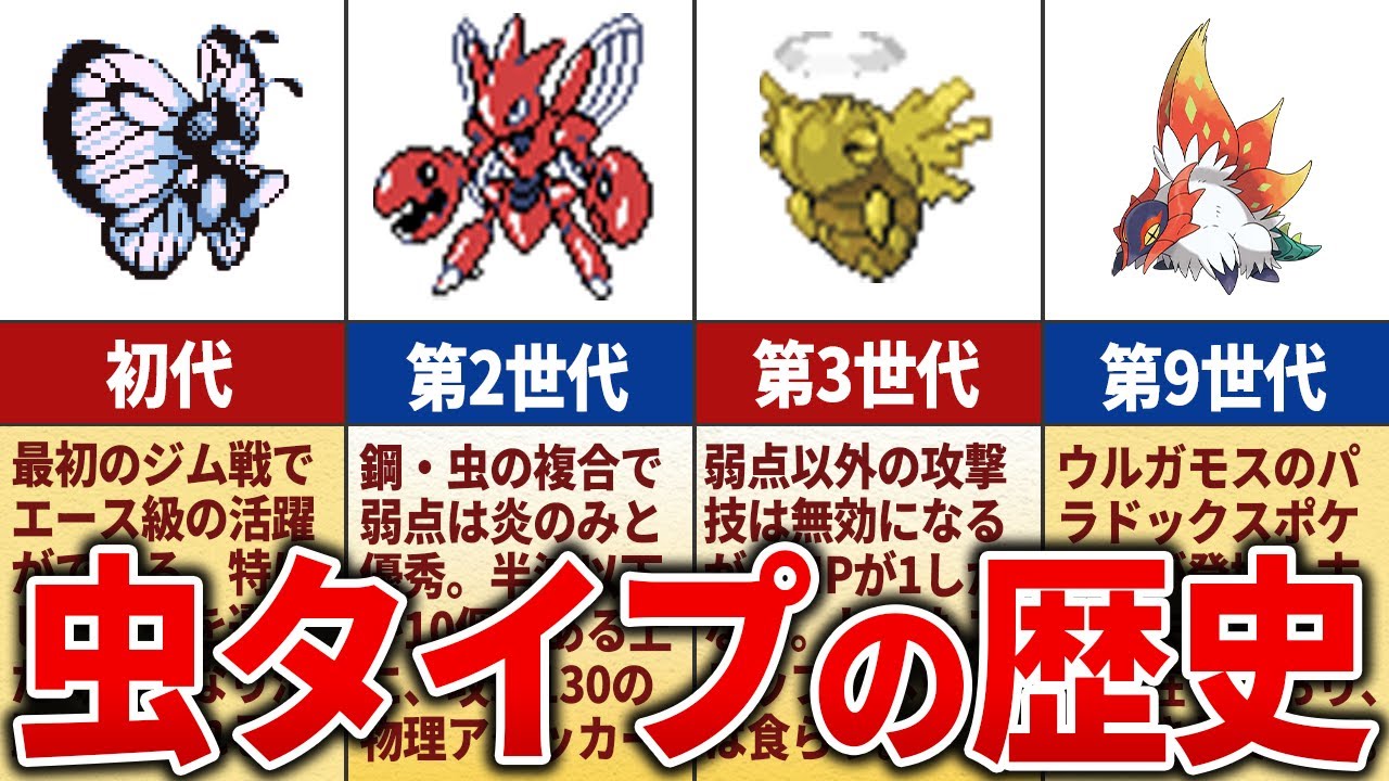 【不遇すぎる   】最弱と言われ続ける虫タイプの歴史を徹底解説【歴代ポケモン】