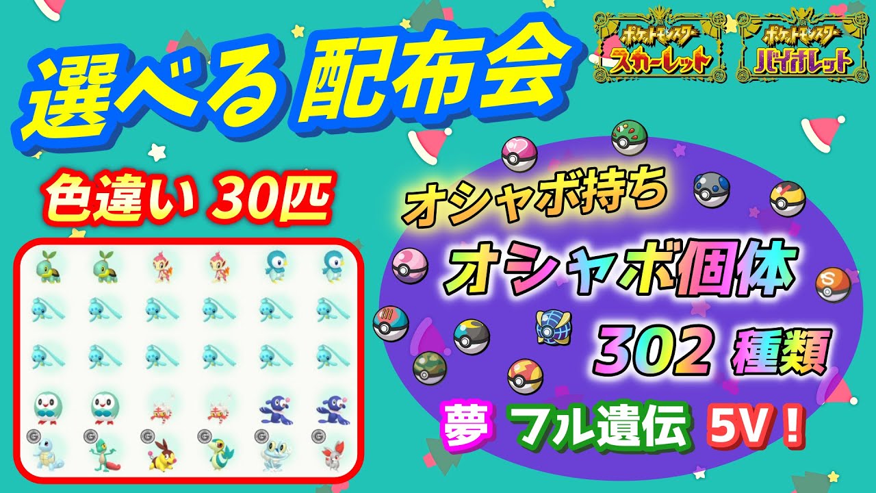 色違い30匹＆オシャボ持ちオシャボ個体302種類 配布会！【ポケモンSV】