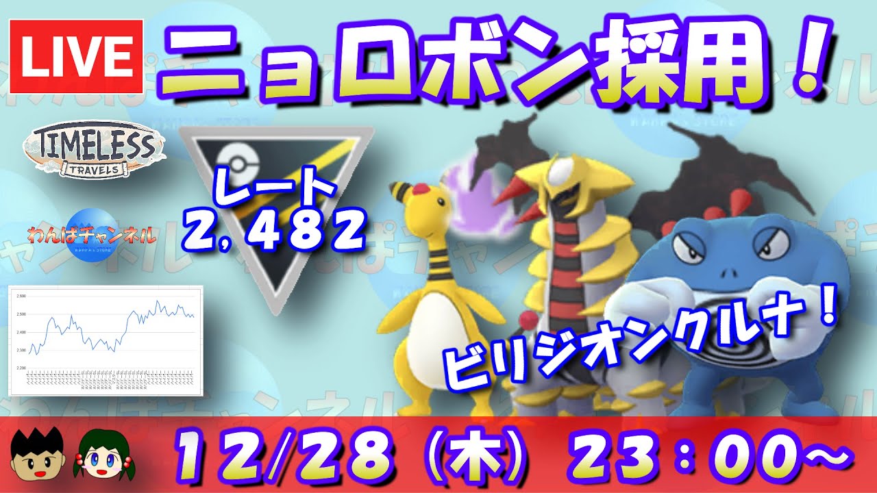 【ポケGO】今日はニョロボン採用で！ビリジオンクルナ！！レート：2,482～【ハイパーリーグ】【GBL】 #ポケモンGO