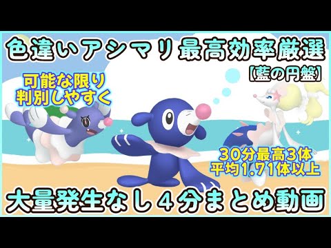 藍の円盤 色違いアシマリ最高効率4分まとめ 30分最高3体平均1,71体以上#ポケモンsv #最高効率 #色違い #アシマリ ＃オシャマリ ＃アシレーヌ #大量発生なし #藍の円盤