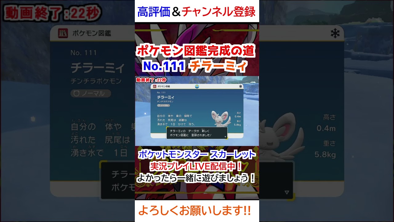 No 111 チラーミィ図鑑登録完了！【ポケモンSV】