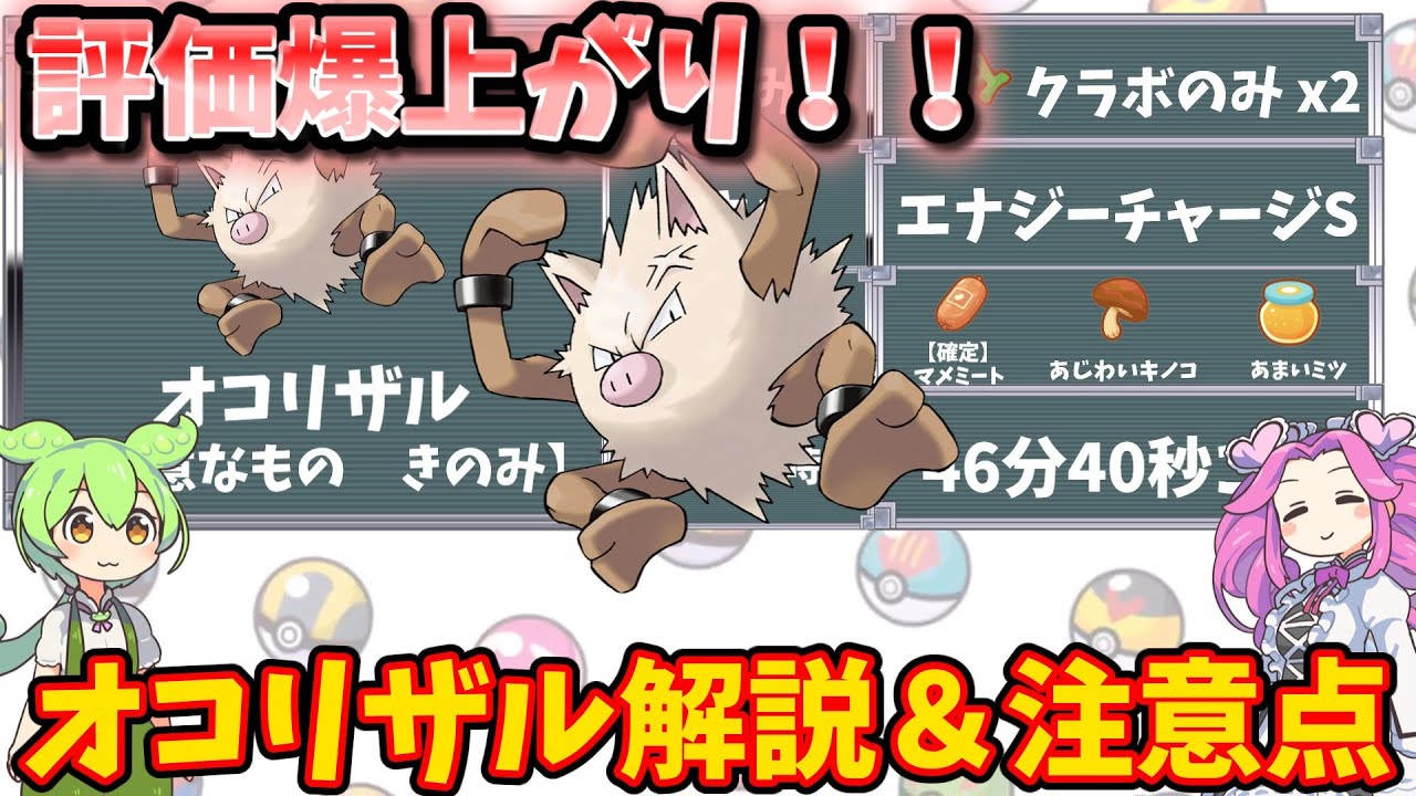 【ポケモンスリープ】評価爆上がり！！オコリザル解説＆注意点【ずんだもん】【四国めたん】【VOICEROID実況】