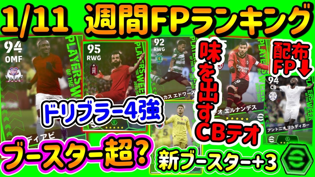 【無料配布CB!!】eFootball2024 週間FPランキング！新ブースター時代+3が3名!! ドリブラー4強 CB強化テオ キャンペーン無料配布リュディガー【eFootballアプリ/イーフト】