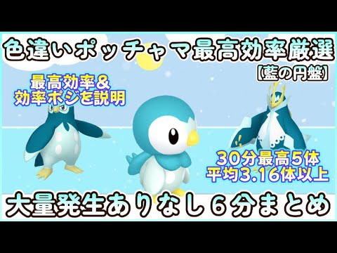 色違いポッチャマ最高効率＆効率ポジ6分まとめ 30分最高5体平均3.16体以上#ポケモンsv #最高効率 #色違い #ポッチャマ ＃ポッタイシ ＃エンペルト #大量発生ありなし説明 #ピクニックなし