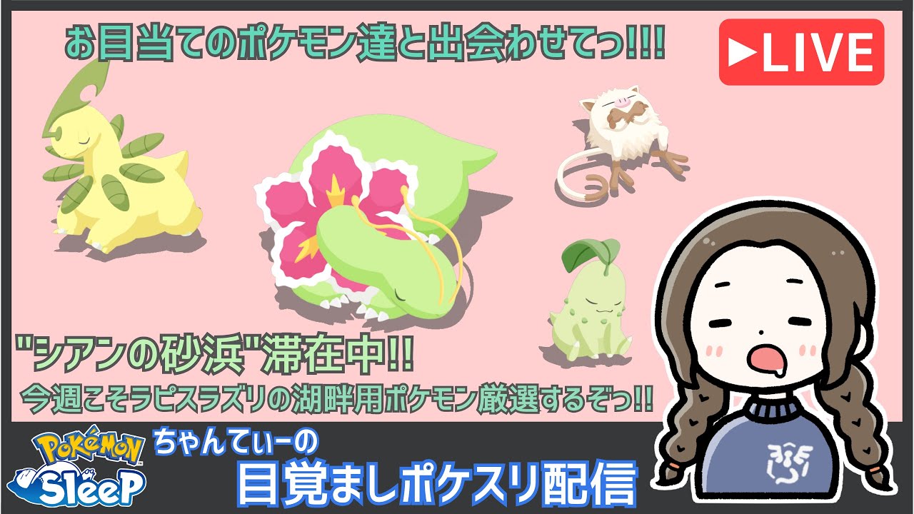 ポケモンスリープ（シアンの砂浜で厳選中）：ちゃんてぃーの目覚ましポケスリ配信