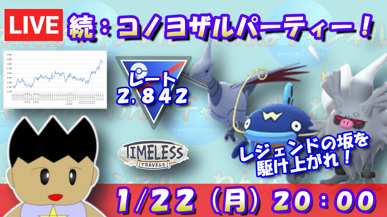 【ポケモンGO】続・コノヨザルパーティー！GBW期間でレジェンドの坂を駆け上がれ！！レート：2,842～【スーパーリーグ】【GBL】 #pokemongo  #gbl