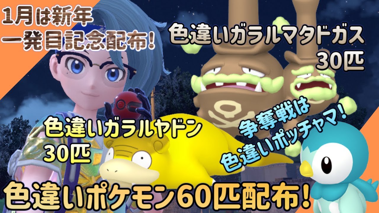 【ポケモンSV】自己産！色違いガラルマタドガス＆色違いガラルヤドン60匹配布！争奪戦は色違いポッチャマ！【色違いポケモン配布】