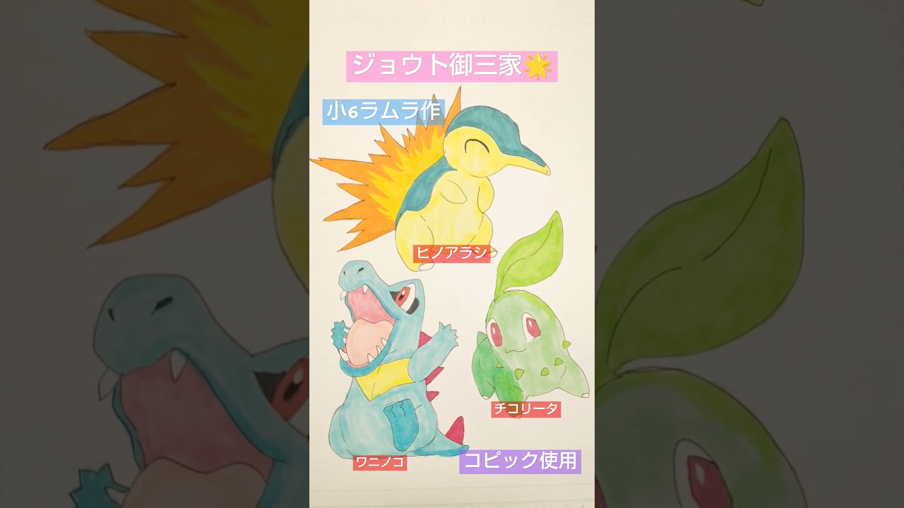 【ポケモン】　御三家　ジョウト御三家🌟　#チコリータ#ヒノアラシ#ワニノコ　#ポケモンイラスト#ポケモン