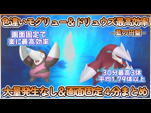 藍の円盤 色違いモグリュー＆ドリュウズ最高効率画面固定ポジ４分まとめ 30分平均1.79体以上#ポケモンsv #藍の円盤 #最高効率 #色違い #モグリュー #ドリュウズ #大量発生なし #画面固定