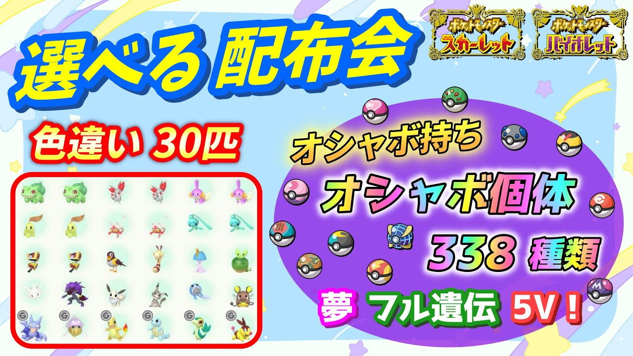 色違い30匹＆オシャボ持ちオシャボ個体338種類 配布会！【ポケモンSV】