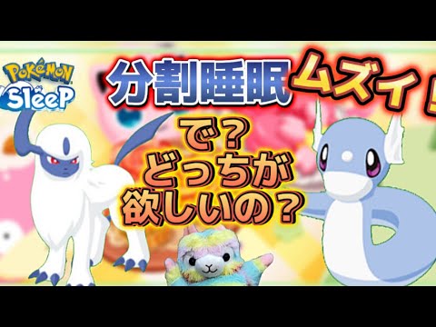 【ポケスリ】分割睡眠してでも、ミニリュウのきのみＳが欲しい‼️のでやってみたんだけど… でアブソルを狙いに行きます！【ポケモンスリープ】