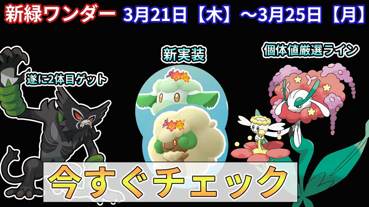 （新緑ワンダーまとめ）ザルード、新実装ポケモン、フラージェス個体値厳選ラインなど紹介【新緑ワンダー】