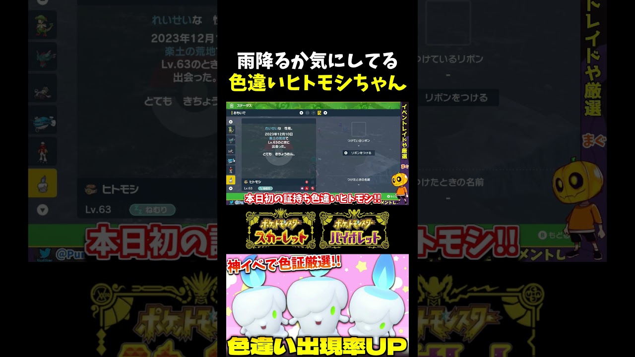 【ポケモンSV】可愛い色違い!? ｢ヒトモシ｣の色違いが出やすいイベントで厳選したら天候証持ちが出現ｗ 【切り抜き】【色違いポケモン】【色違い厳選】#shorts