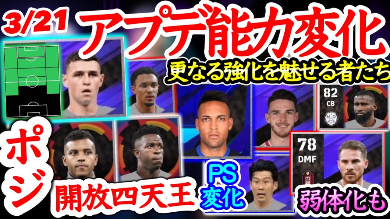 【アプデ変更】eFootball2024 3/21アプデ能力変化 ポジ適性追加四天王 スキル追加やPS変化+能力強化で更なる強化された者たち PS変化で弱体化も【eFootballアプリ/イーフト】