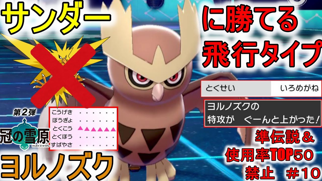電気タイプに等倍でダイジェットを撃てるヨルノズクでサンダーすらも突破！【ポケモン剣盾】【準伝説＆使用率TOP５０禁止＃１０】