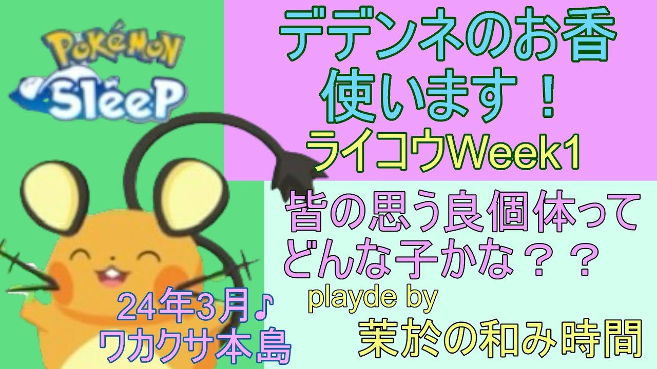 デデンネのお香！ようやく使います！ライコウ実装1週目！【#ポケモンスリープ】ワカクサ本島＋45％Plus+所持。無課金のんびりプレイで攻略していくポケスリ！Pokémon Sleep実況プレイ♪