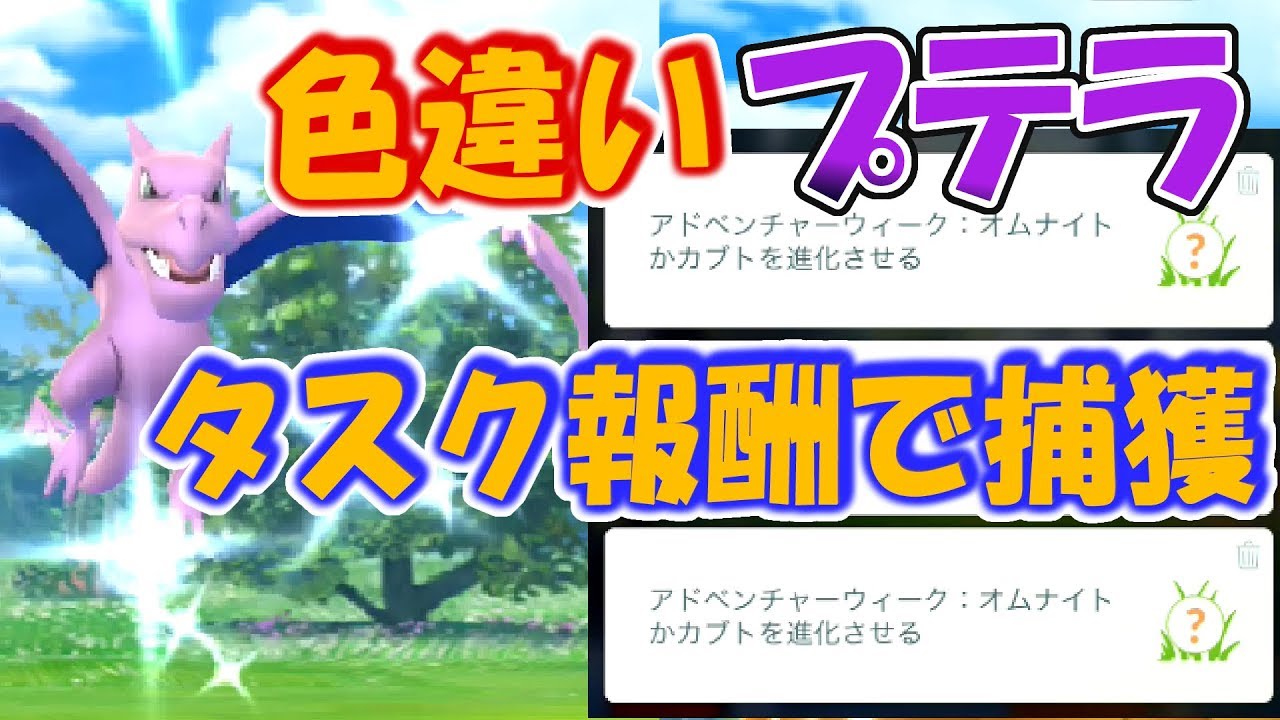【ポケモンGO】色違いプテラをゲットする方法★タスク編★オムナイトかカブトを進化させる。初心者に優しい動画