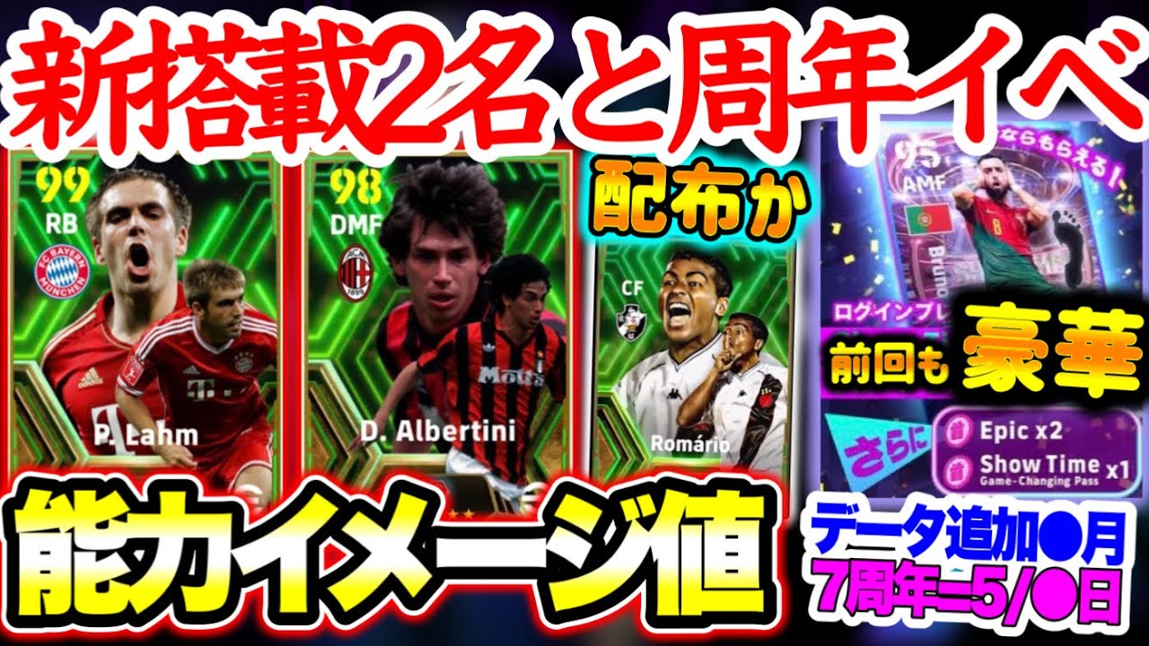 【今後を考える】eFootball2024 シーズン6搭載確定ラーム アルベルティーニ能力は 周年イベ=5月●日 ロマーリオ配布も!? データ追加●月 【イーフト/eFootballアプリ】