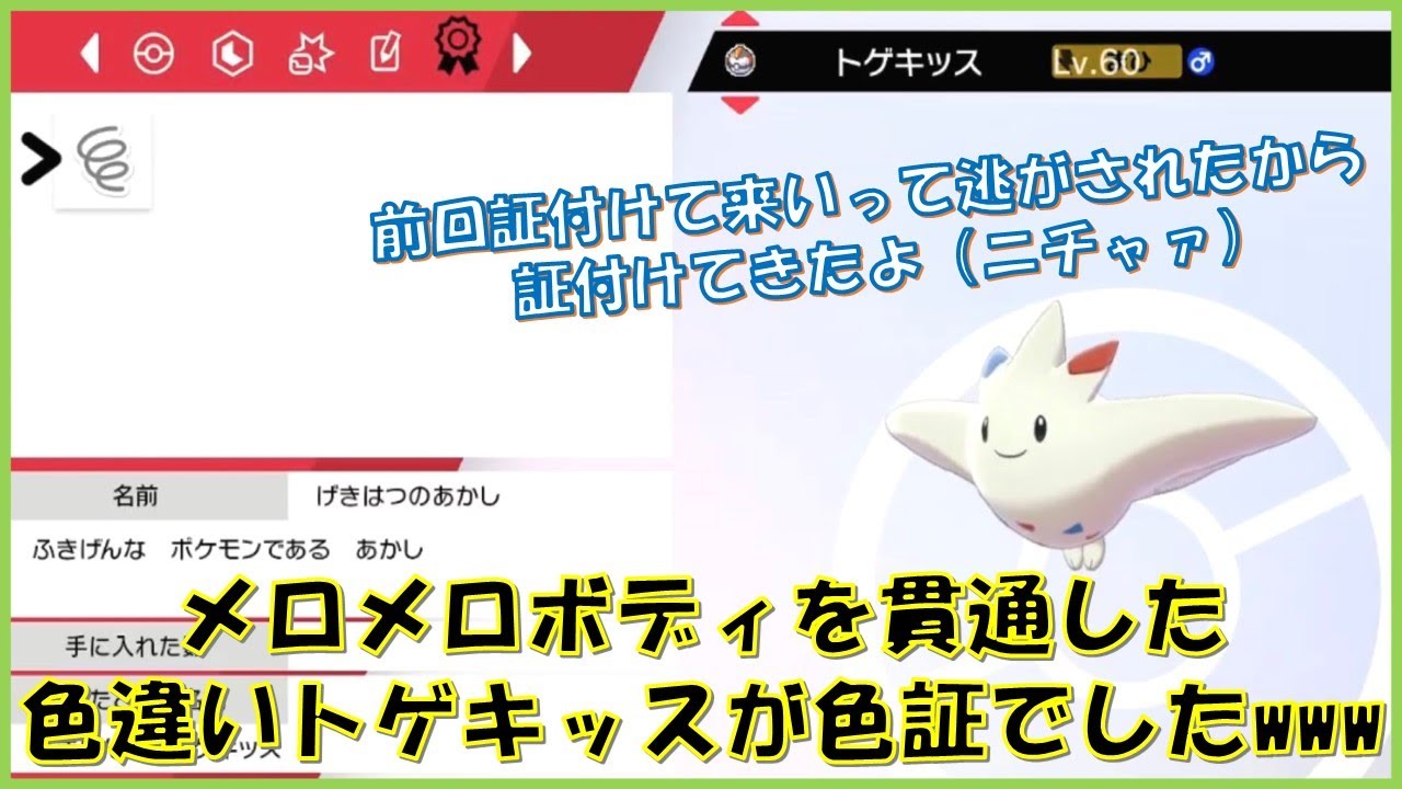 【雰囲気色証】メロメロボディを貫通した色トゲキッスが色証だった時のリアルな反応がこちら【ポケモン剣盾】【配信切り抜き】