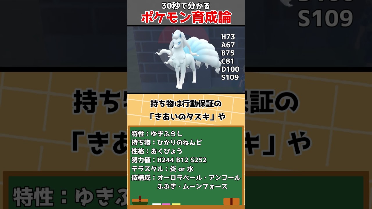 最強の壁貼り枠「アローラキュウコン」の育成論を30秒で解説【ポケモンSV】【碧の仮面】
