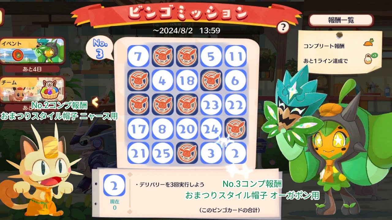 ポケまぜ オーガポンとゲッコウガイベントのビンゴミッション No.1~No.3內容&報酬/寶可繽紛趣 厄鬼椪和甲賀忍蛙活動的賓果任務No.1~No.3內容&報酬/ Pokemon Cafe Remix