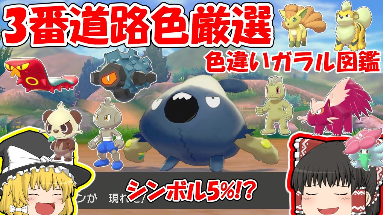 【ポケモン剣盾】3番道路色厳選(シンボル5%!)【ガラル色図鑑⑫】ゆっくり実況