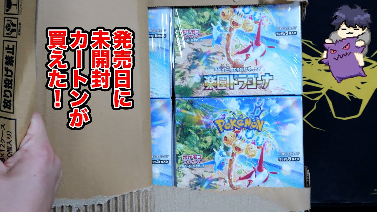 【ポケカ】ついに発売日に未開封カートン買えた！！楽園ドラゴーナでナッシーとルチア狙う！！！