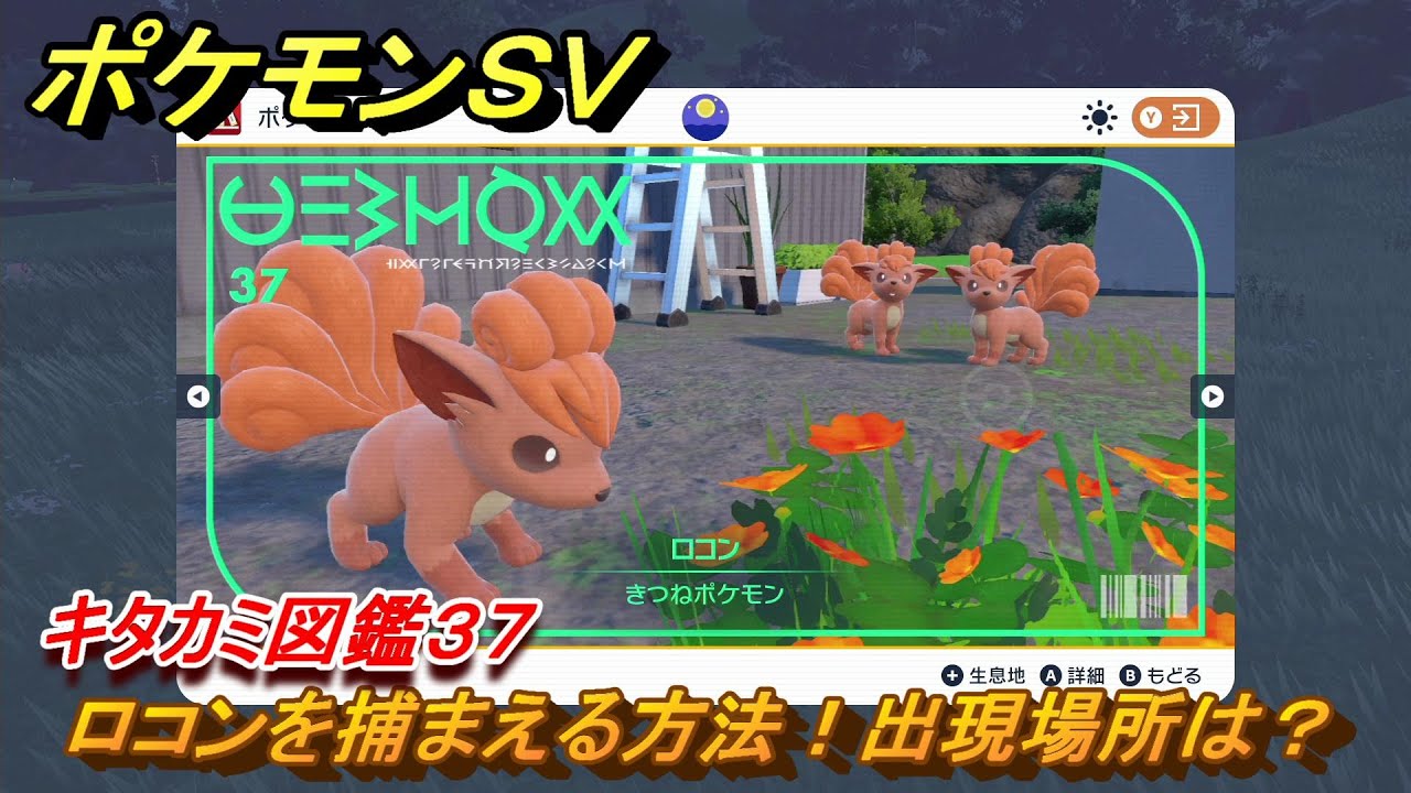 ポケモンＳＶ　ロコンの出現場所は？　キタカミ図鑑３７　ポケモン図鑑を完成させよう！　＃９４　【DLCゼロの秘宝　碧の仮面・藍の円盤】