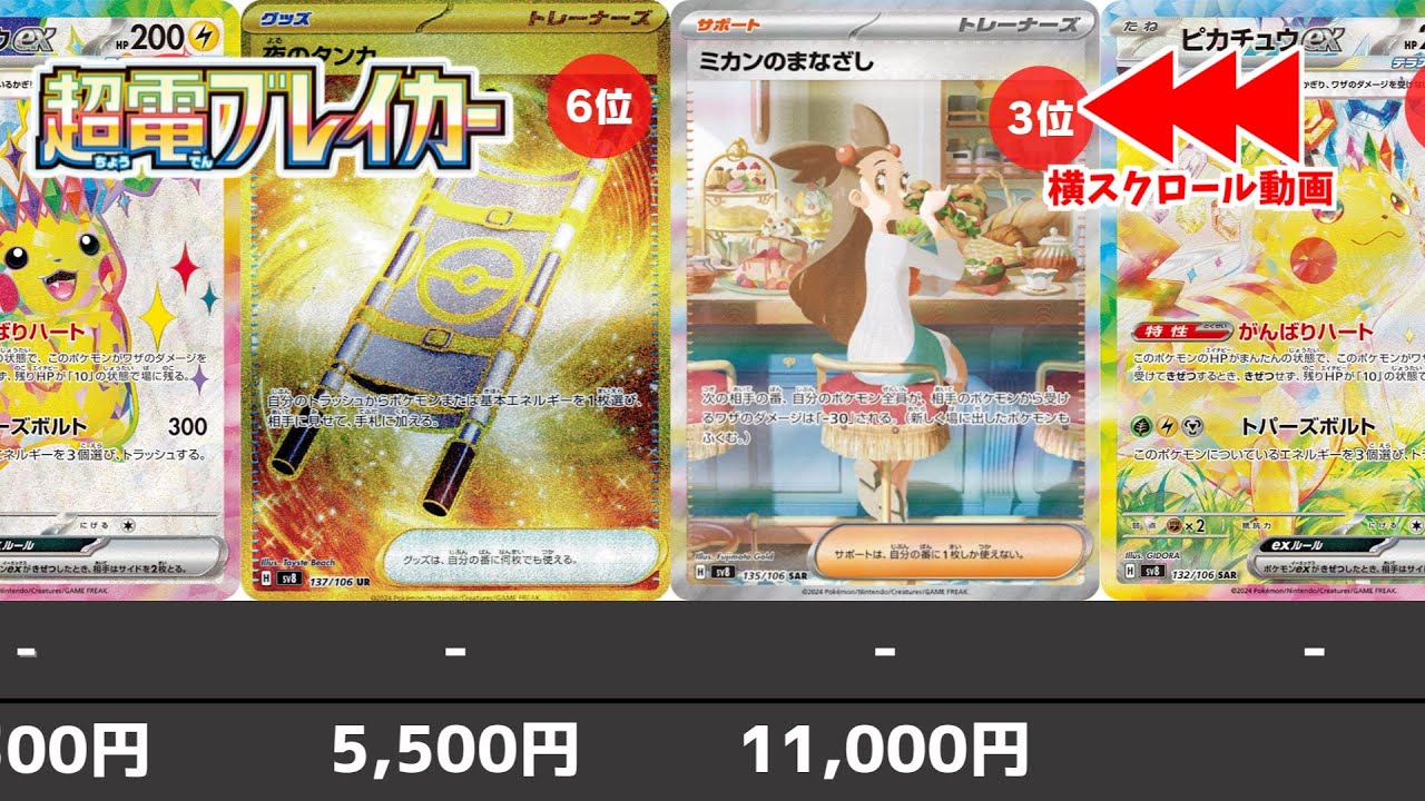 【ポケカ】超電ブレイカー 当たりカード 発売日初動 相場高額ランキング(SR/SAR/UR+α) 【ポケモンカード】Surging Sparks Price Ranking