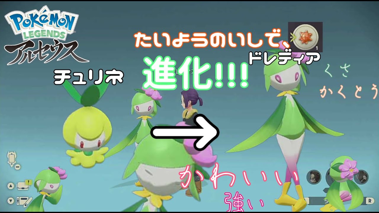 かわいすぎる。チュリネが、たいようのいしで、ドレディアに進化。【チュリネ】【ドレディア】【たいようのいし】【pokemonLEGENDSアルセウス】【shorts】