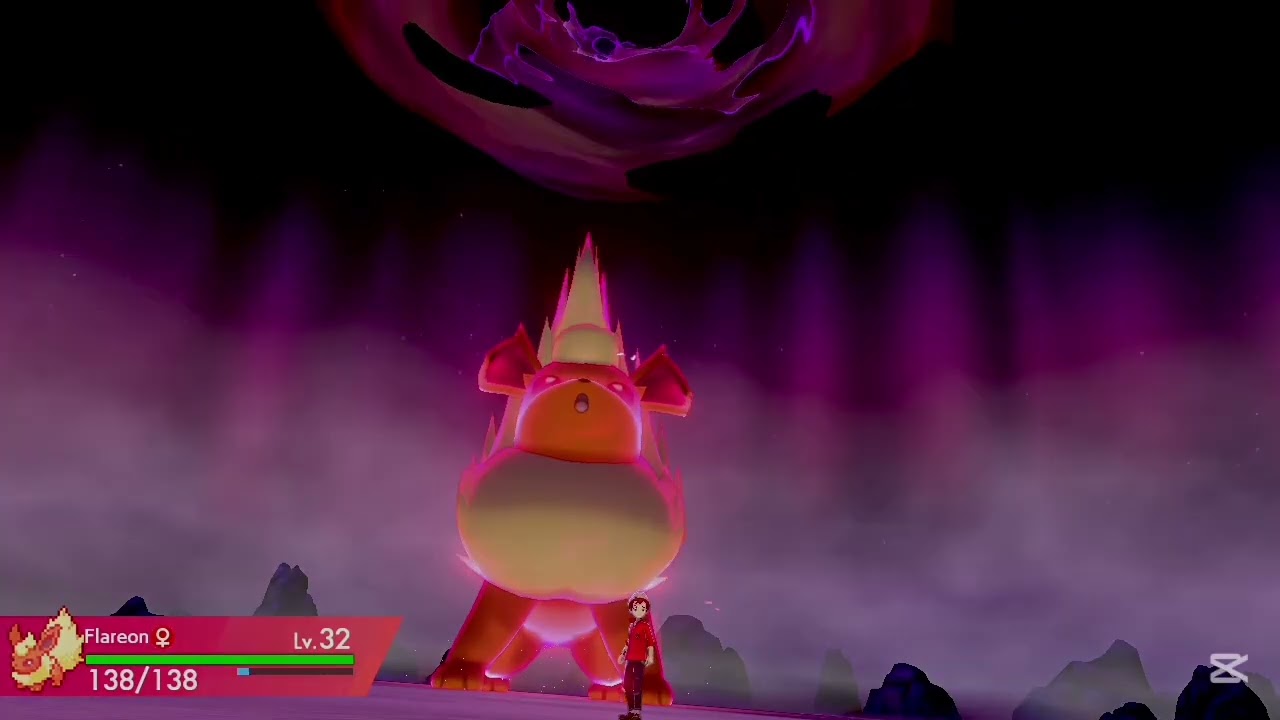 Battling against a Dynamax Espurr with my partner Flareon, and then catching it