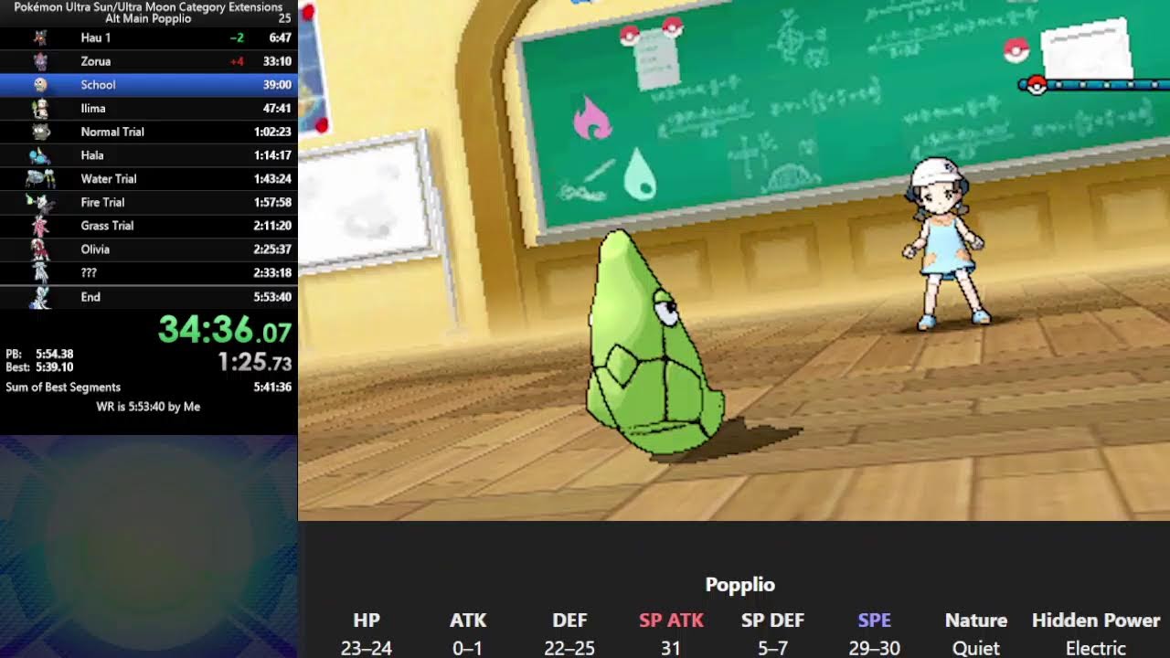 Pokemon Ultra Moon Popplio Speedrun (goal: Sub 5:50)