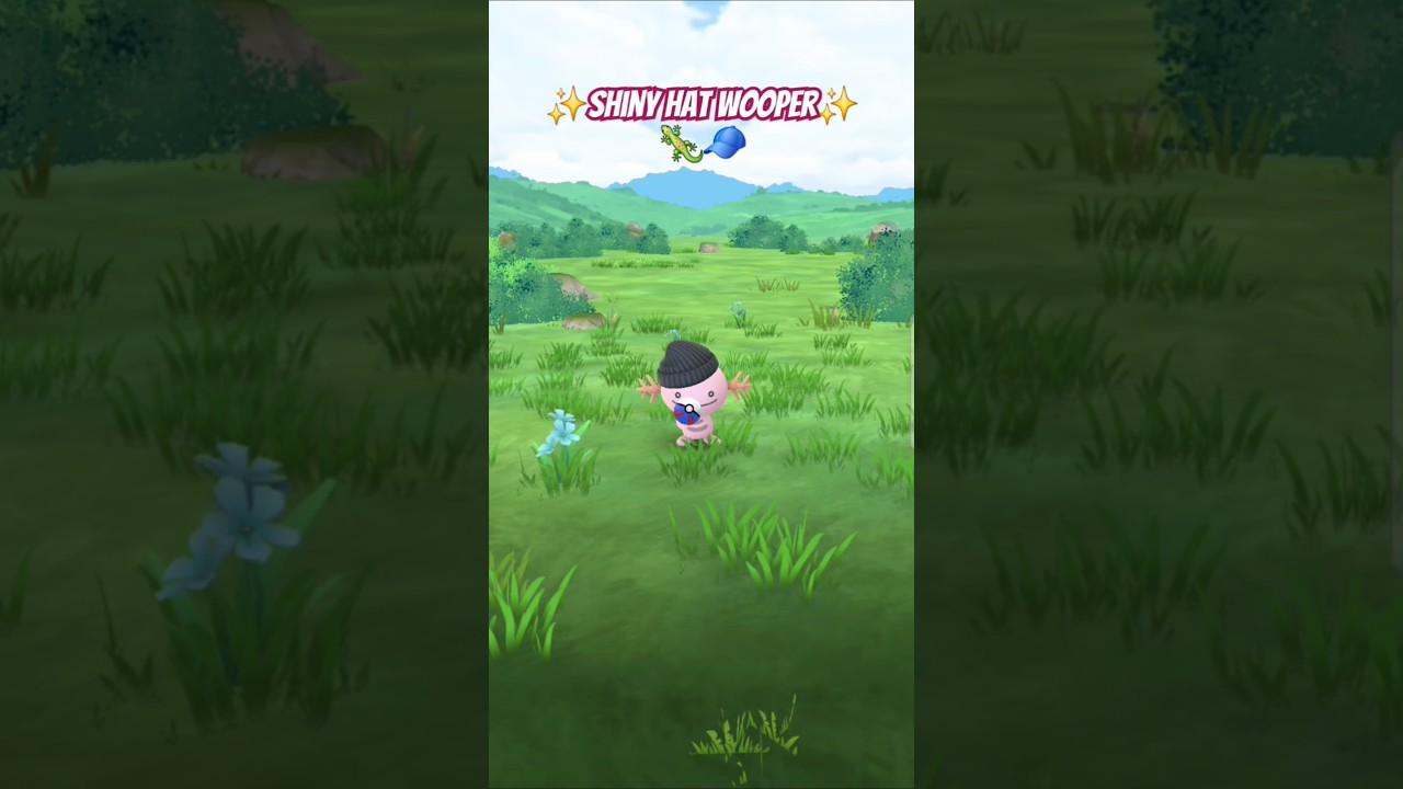 Shiny Hat Wooper caught in the wild! 🦎🧢✨️ #pokemongo #shorts #axolotl #rare #shiny (👍 & Subscribe)