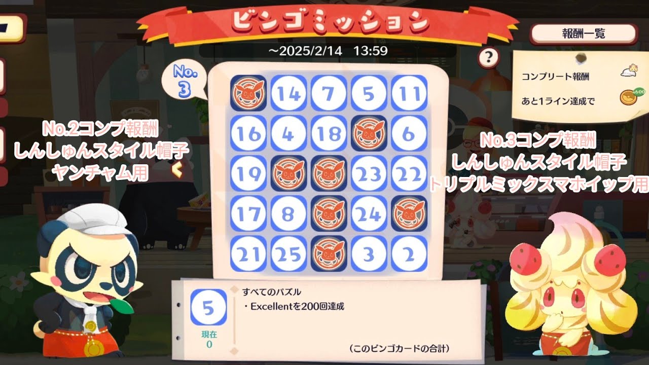 ポケまぜ ヤンチャムイベントのビンゴミッション No.1~No.3內容&報酬 / 寶可繽紛趣 頑皮熊貓活動的賓果任務 No.1~No.3內容&報酬 / Pokemon Cafe Remix
