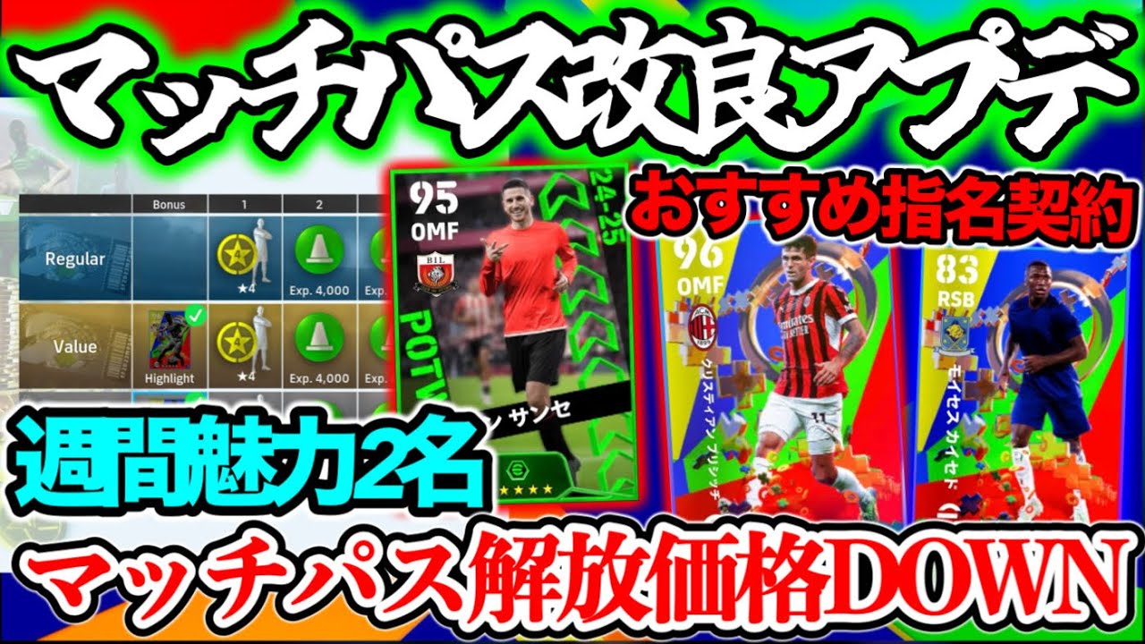 【改良】eFootball マッチパス改良 週間FP今週はラリーガ注目 指名契約＝登録ポジ変化でPS変化で魅力UP 新監督パック Jショータイム第2弾【eFootball / イーフト】