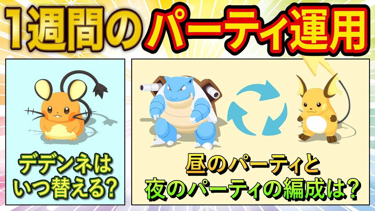 ポケスリの1週間のパーティ運用を解説！デデンネの交替タイミングや昼と夜のパーティの違いなどエナジーUPのコツをお話しします【ポケモンスリープ】【Pokémon Sleep】【完全攻略】