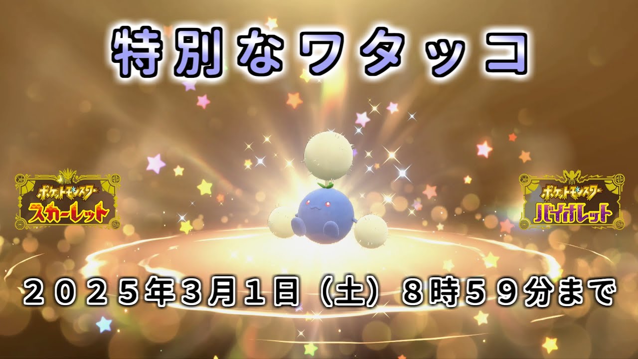 【ポケモン SV ふしぎなおくりもの】期間限定 特別なワタッコ 配布 あいことば  育成済【ポケモン スカーレット バイオレット  シリアルコード】