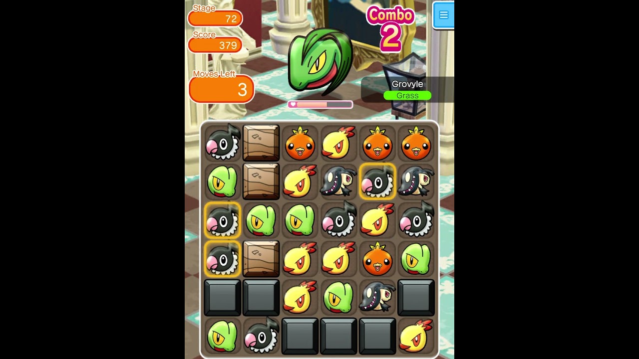 Pokémon Shuffle Mobile - Main Stage 72 Grovyle - ITEMLESS Clear and S Rank - #shorts
