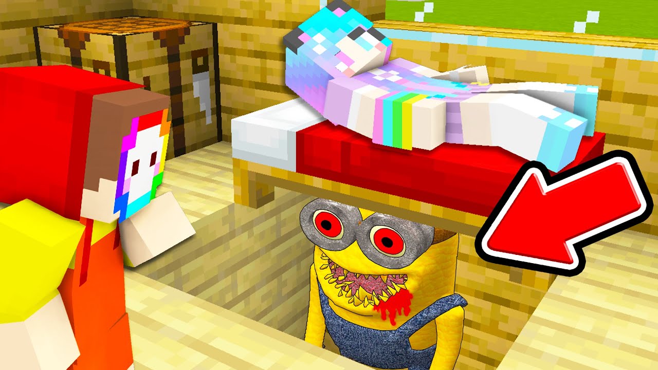 超怖いミニオンがベッドの下にいた！【まいくら・マインクラフト】