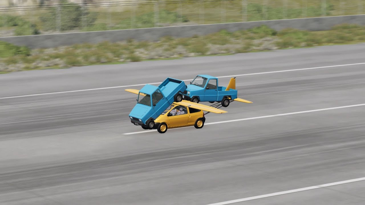 ピジョンを二台乗せた車が着陸