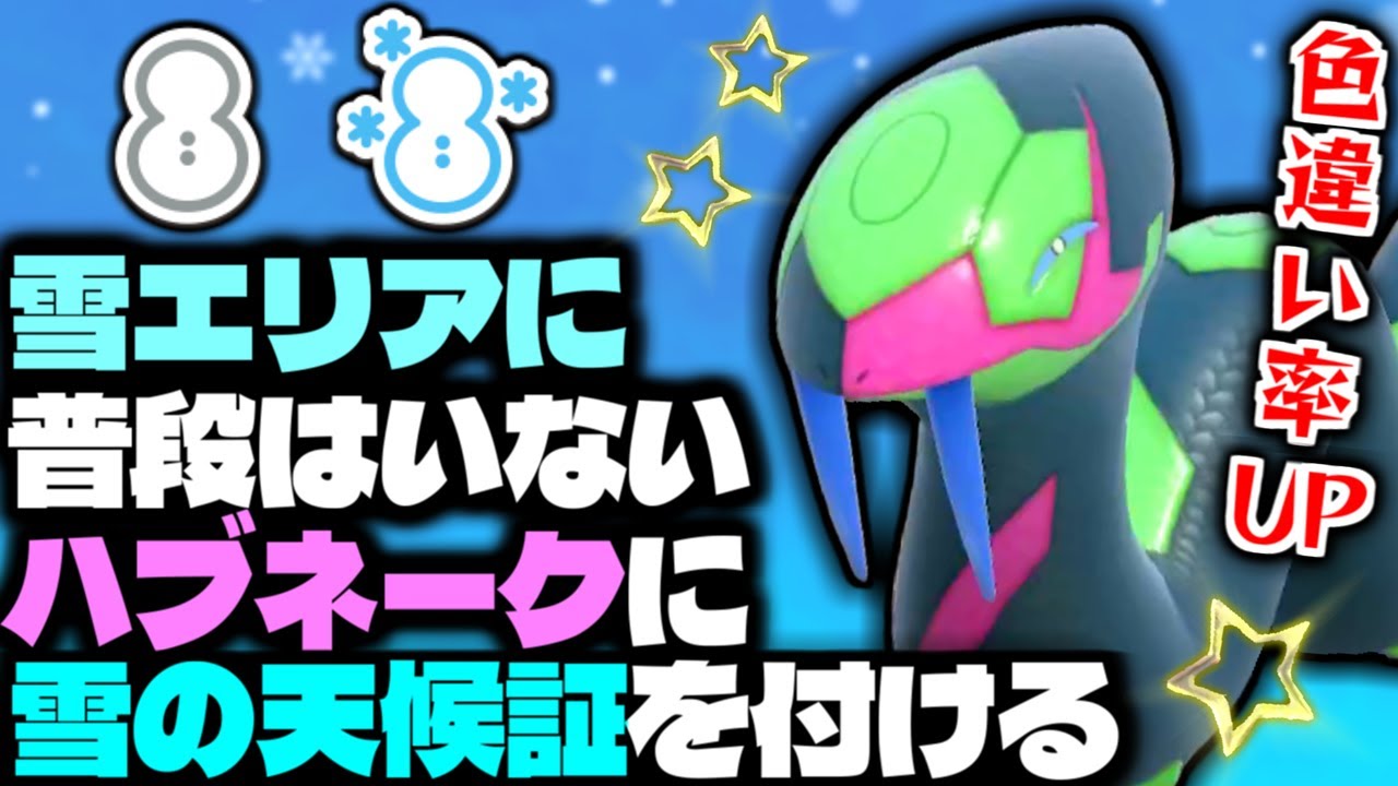 【ポケモンSV】普段は南国エリアにしかいないハブネークに雪の天候証を付けるチャンス!! 蛇年に因んだ色違い率アップの大量発生イベントで降雪の証や豪雪の証狙いで色証厳選【色違いポケモン】【色違い厳選】